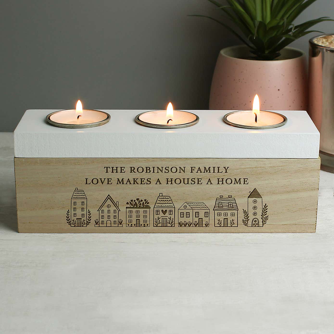 Personalised Home Triple Tea Light Box
