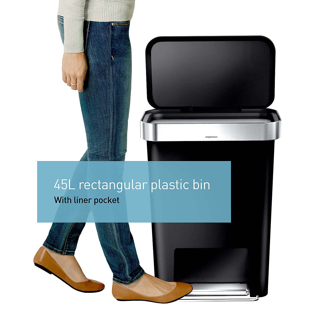 simplehuman 45 Litre Plastic Pedal Bin With Liner Pocket