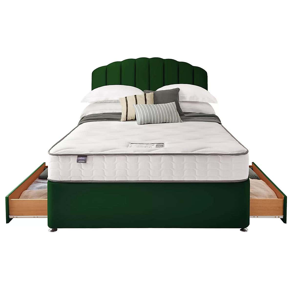 Silentnight 2 Drawer Divan Bed With Velvet Merlin Headboard