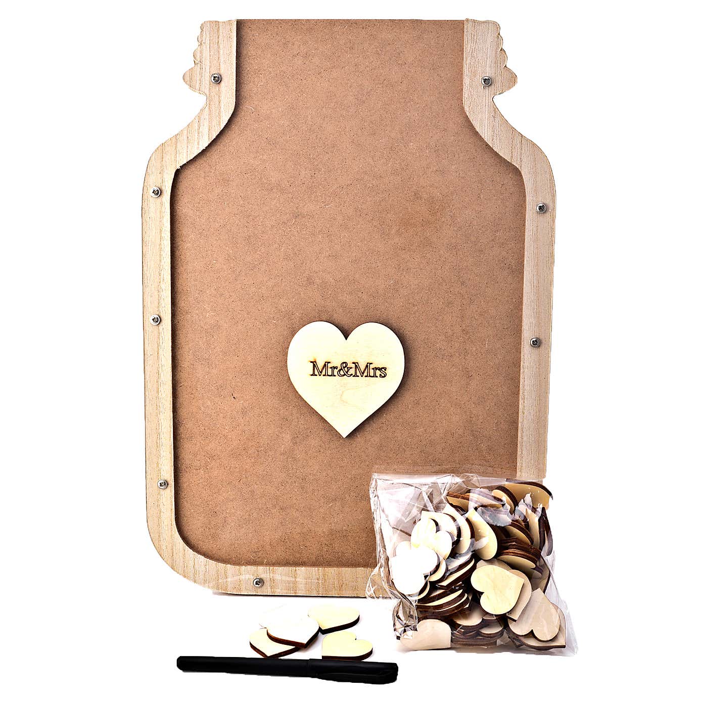 Love Story Wedding Guest Wooden Hearts Jar Display