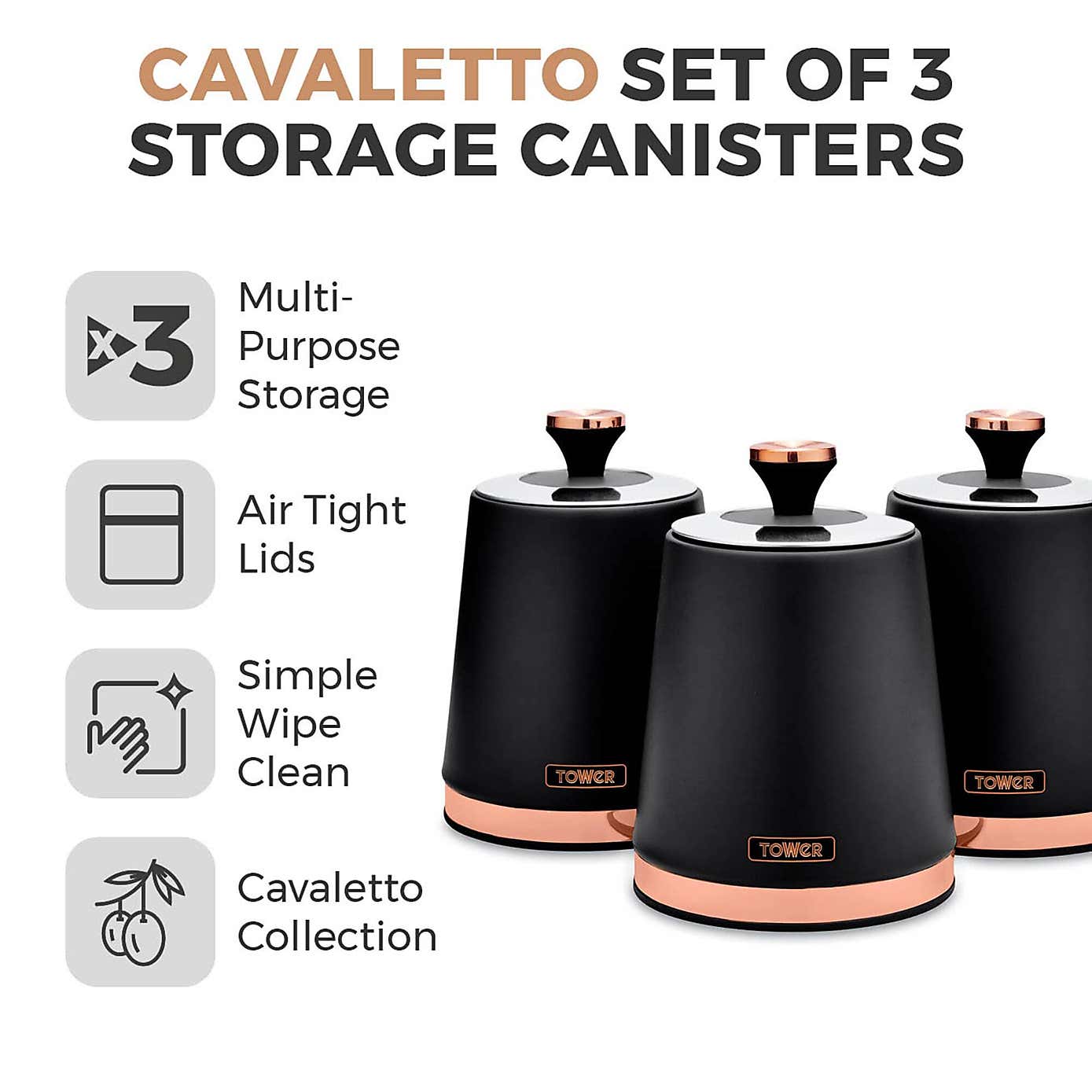 Tower Set of 3 Cavaletto Canisters