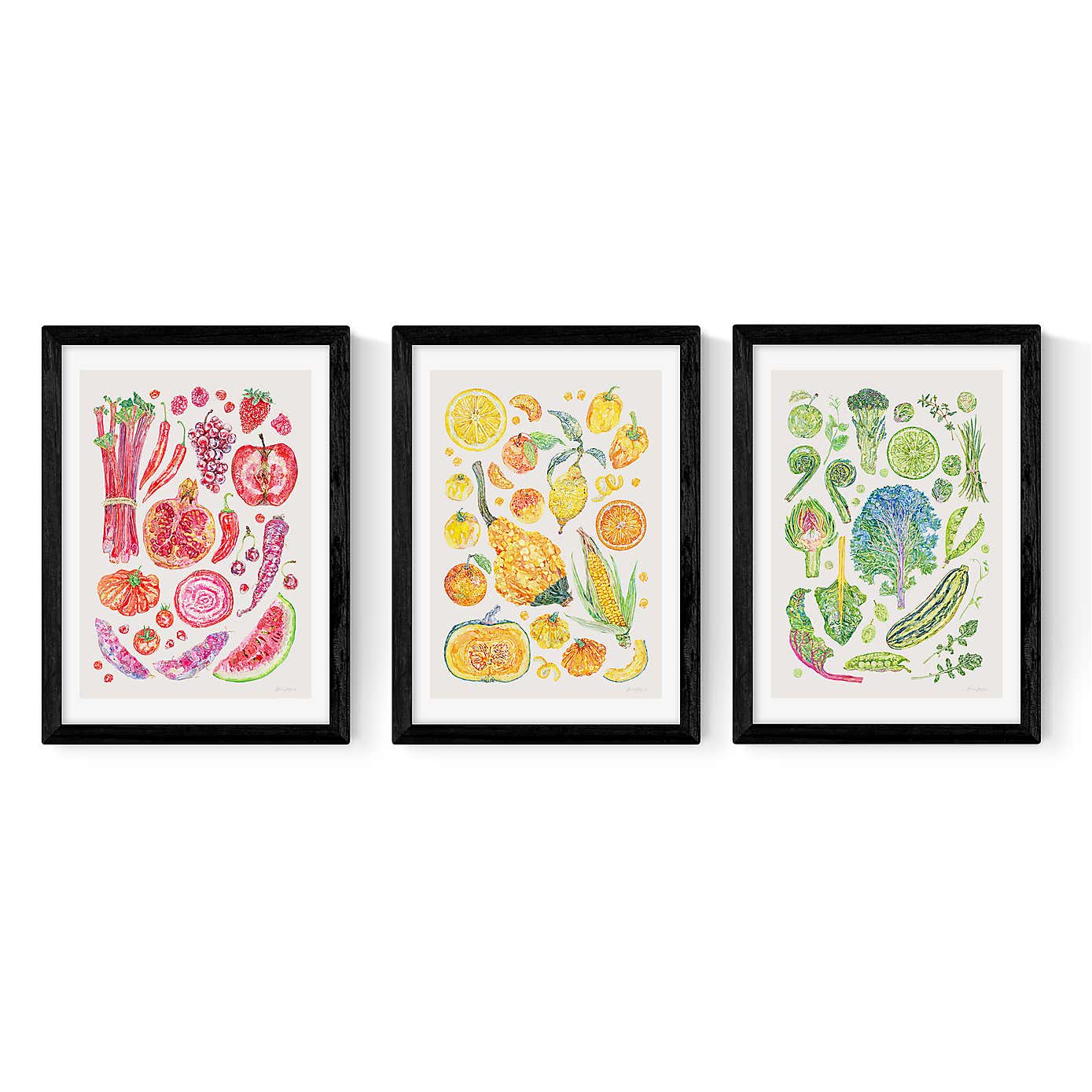 Set of 3 East End Prints Harvest Of Fruit & Vegetables Gallery Wall Framed Prints