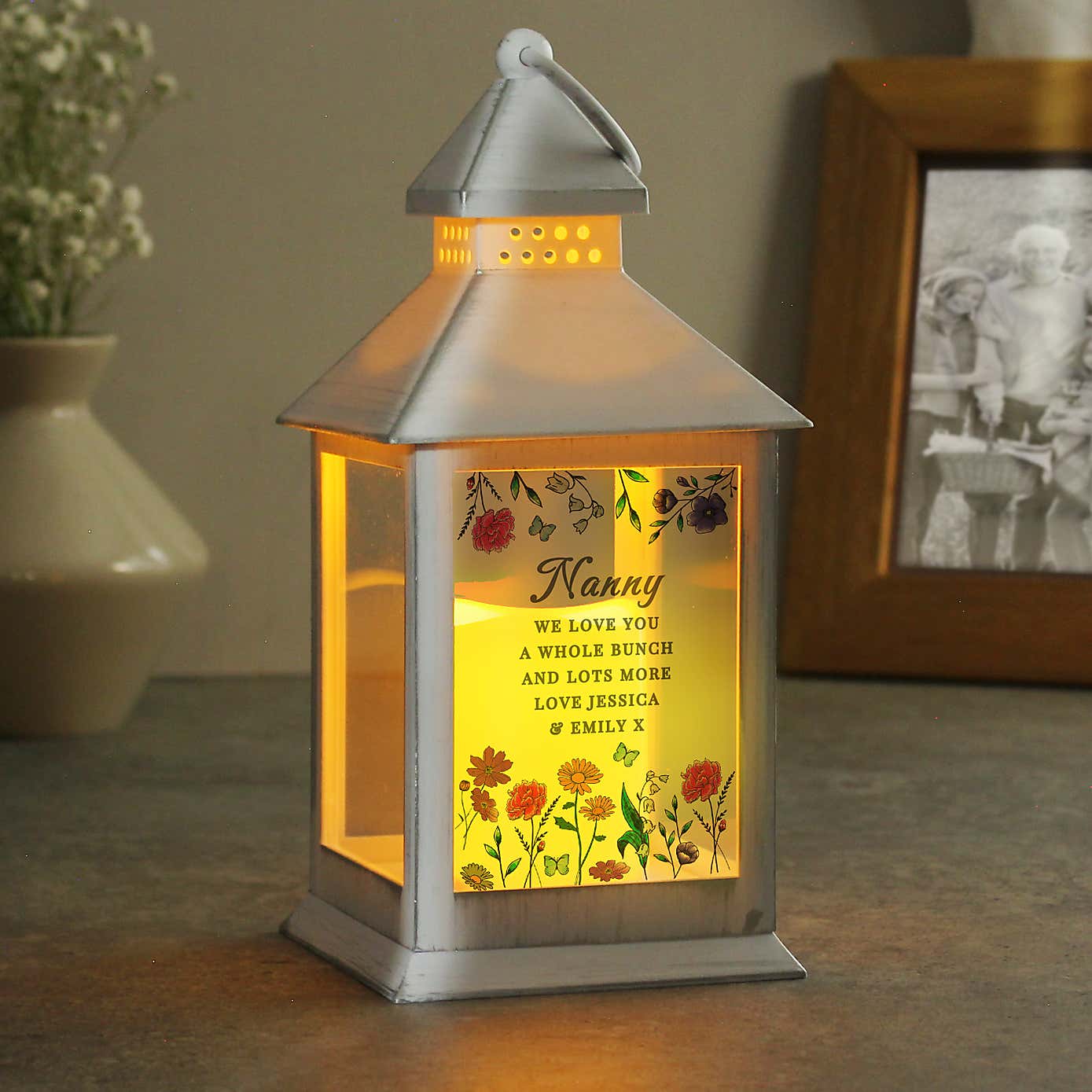 Personalised Wild Flowers LED Lantern