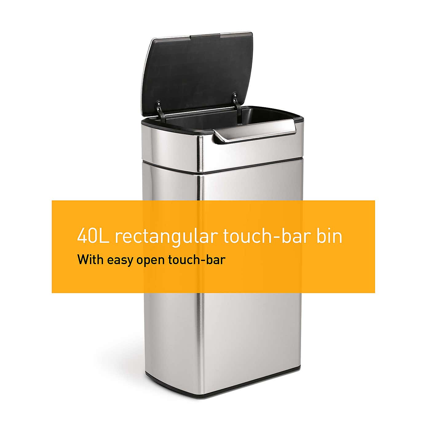 Simple Human 40 Litre Rectangular Touch Stainless Steel Bin