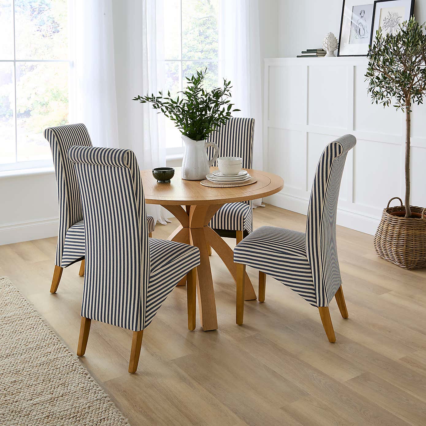 Set of 2 Chester Linford Stripe Dining Chairs, Fabric