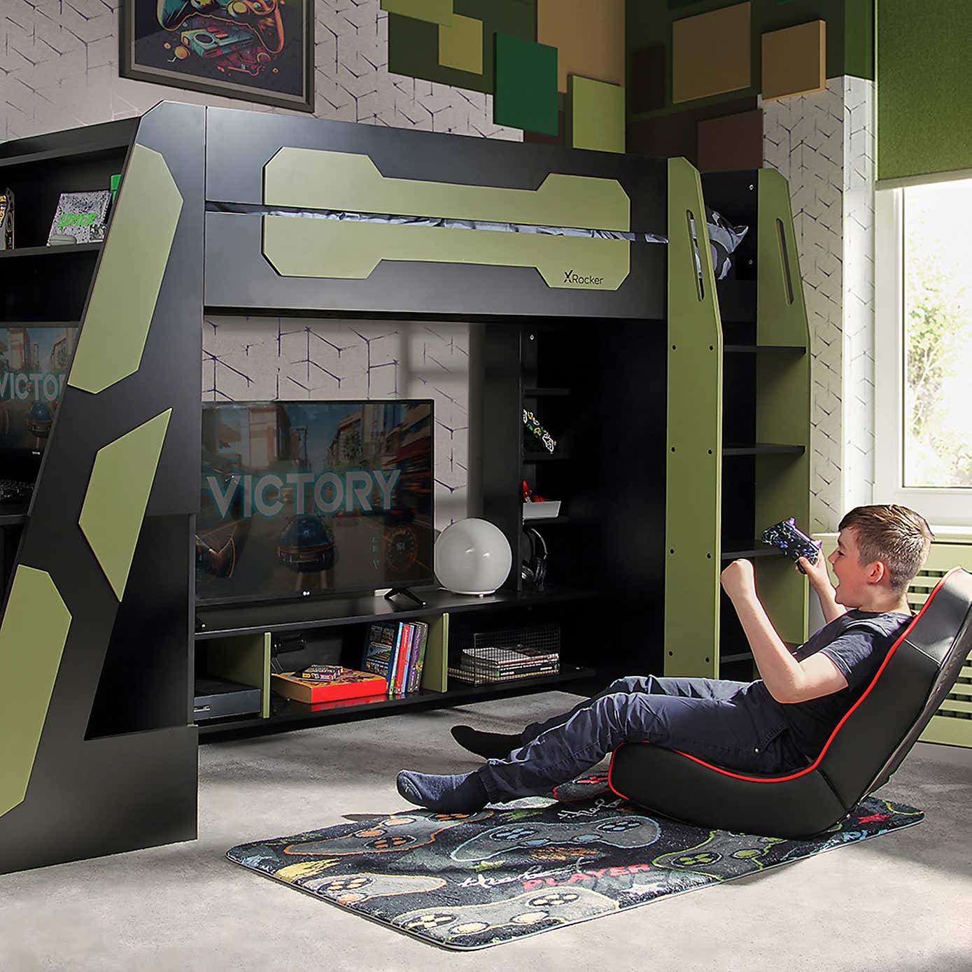 X Rocker Garrison High Sleeper Gaming Bed with Desk