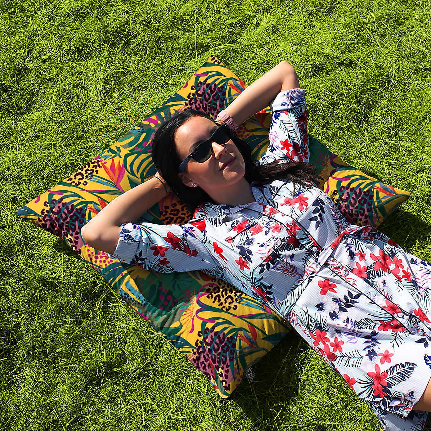 rucomfy Abstract Tropics Printed Square Indoor Outdoor Floor Cushion