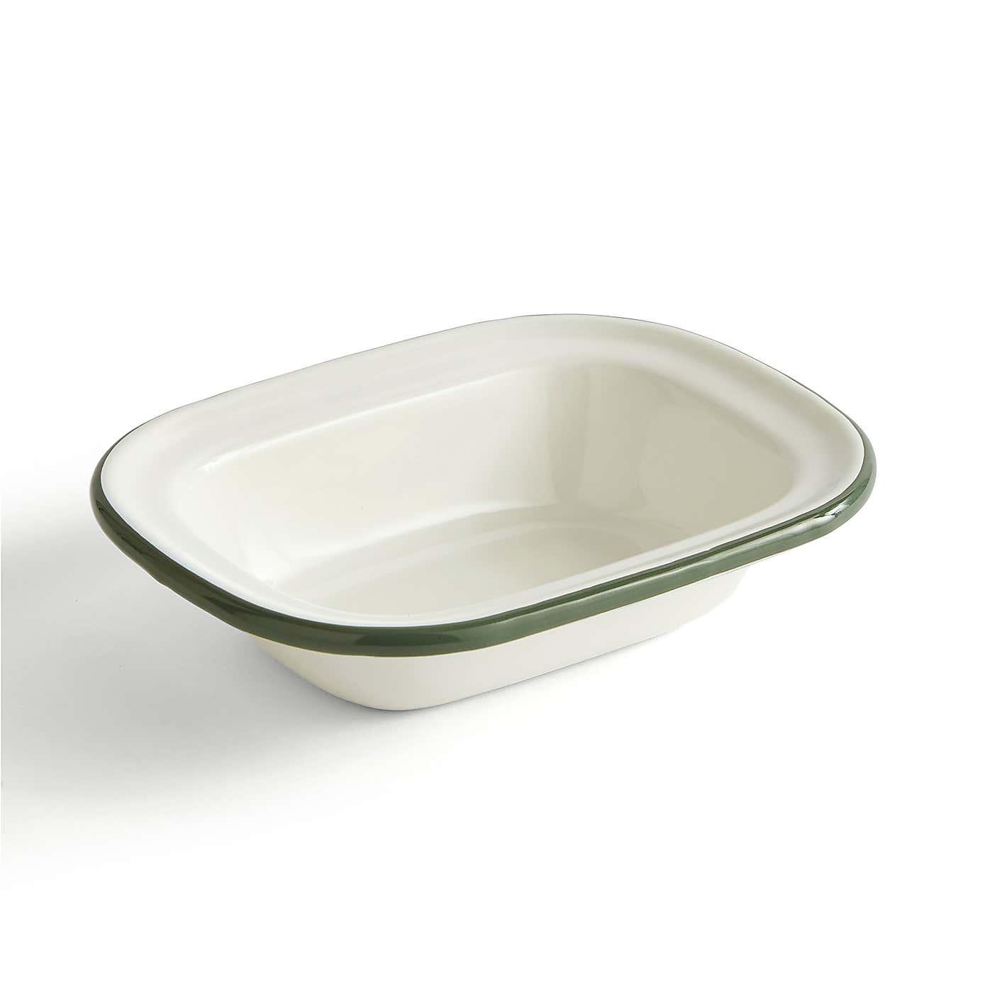 Cream with Sage Trim Enamel Pie Dish 16cm x 12cm