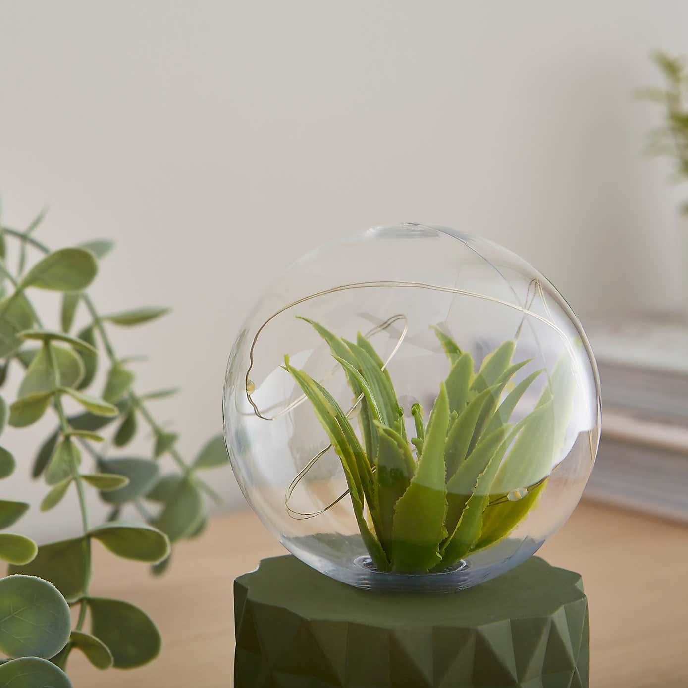 Faux Terrarium Geometric Battery Lamp