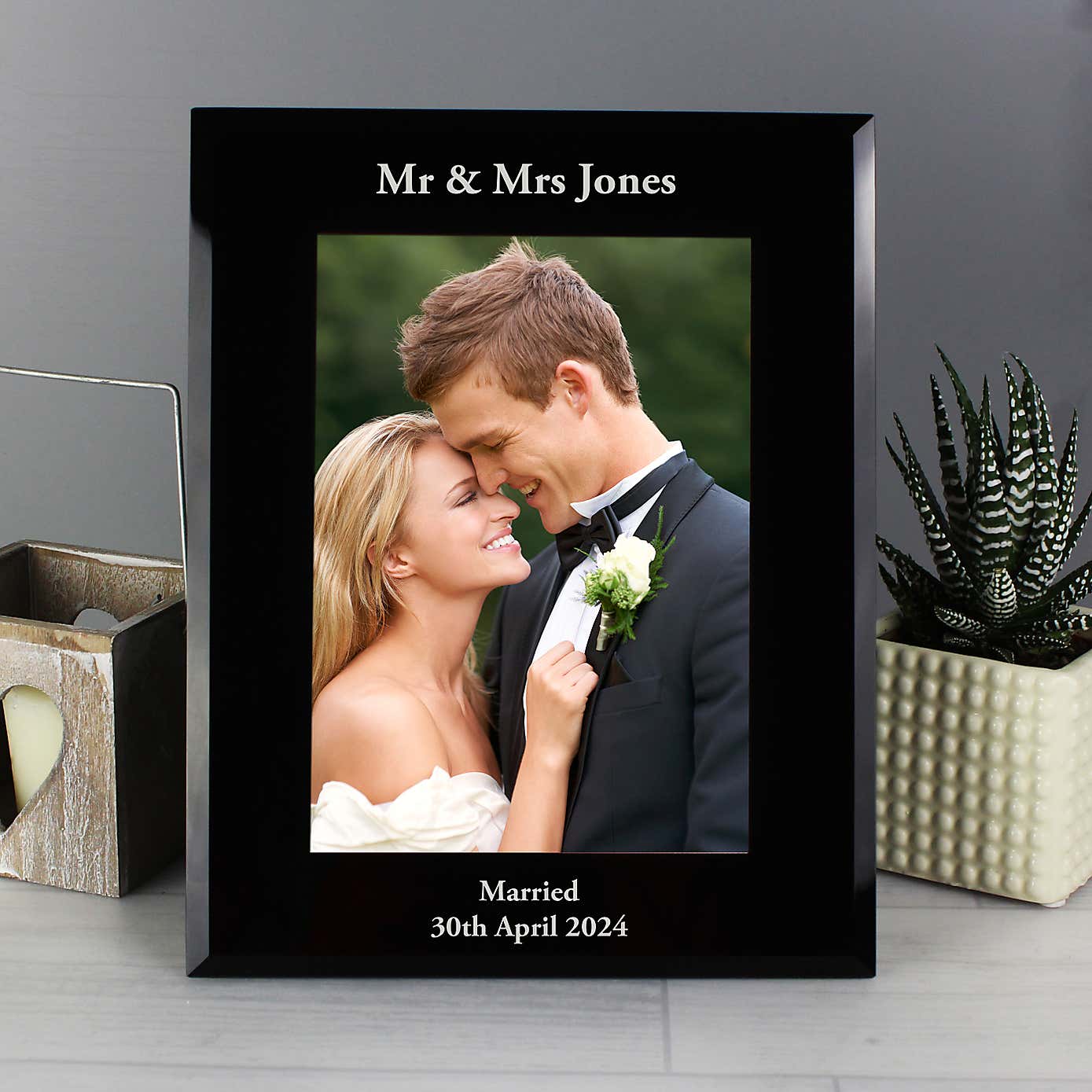 Personalised Portrait Black Glass Photo Frame
