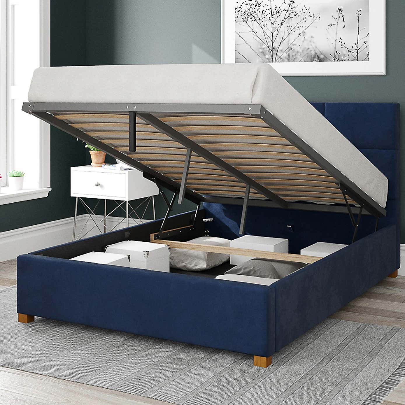 Caine Plush Velvet Ottoman Bed Frame