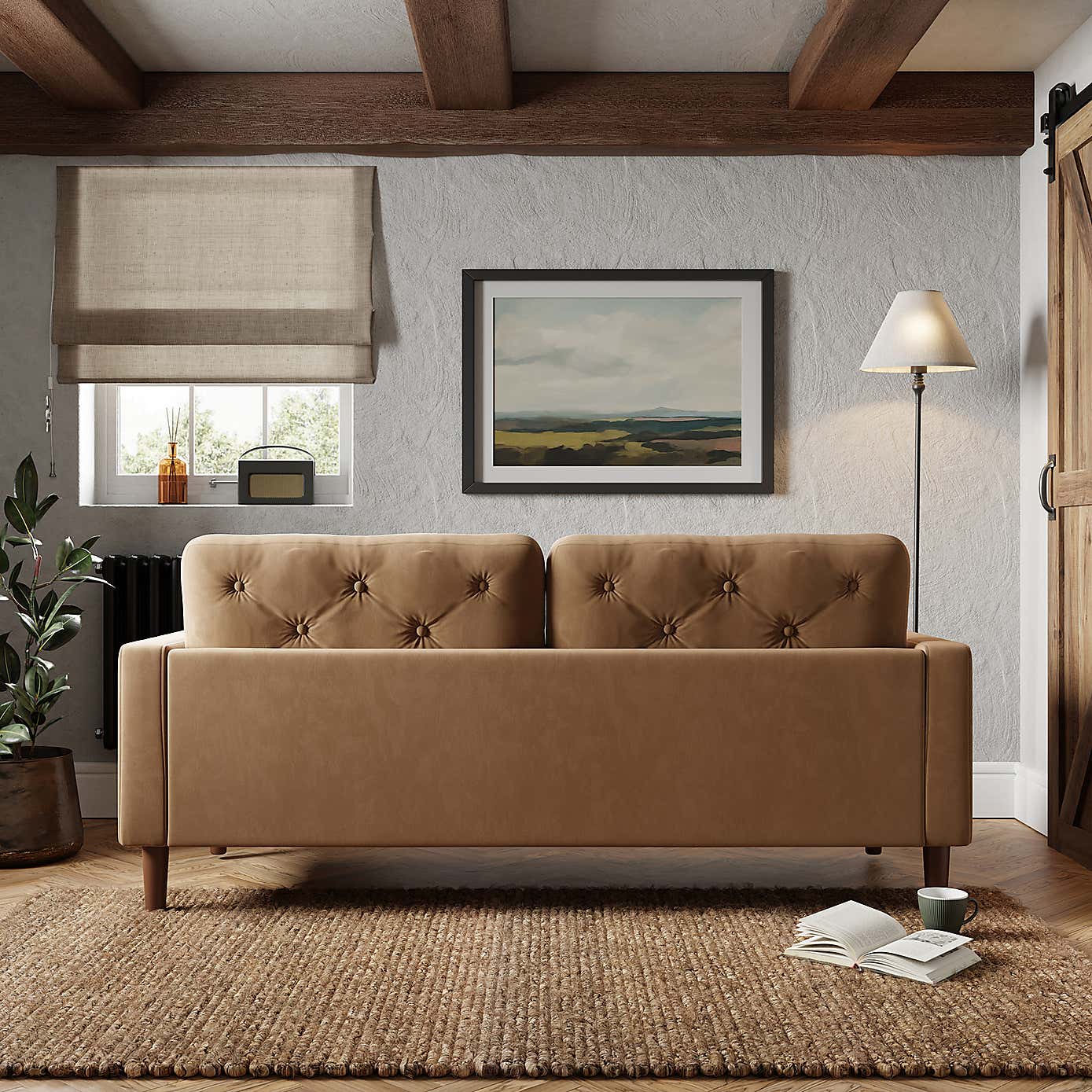 Jacob Velvet Buttoned Compact 3 Seater Sofa