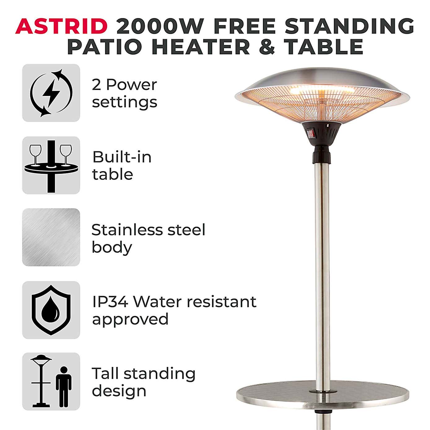 Tower ASTRID 2000W Patio Table Heater, Aluminium