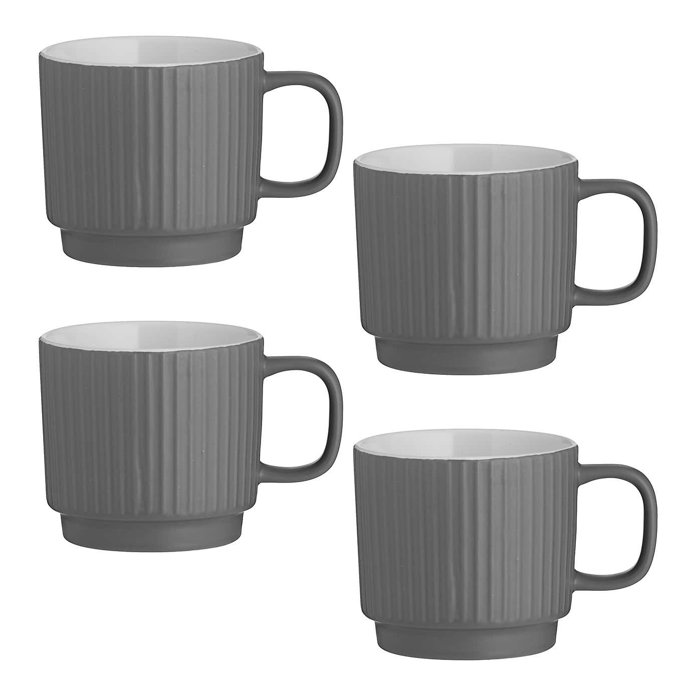 Mason Cash Set of 4 Grey Embossed Ribbed Mugs