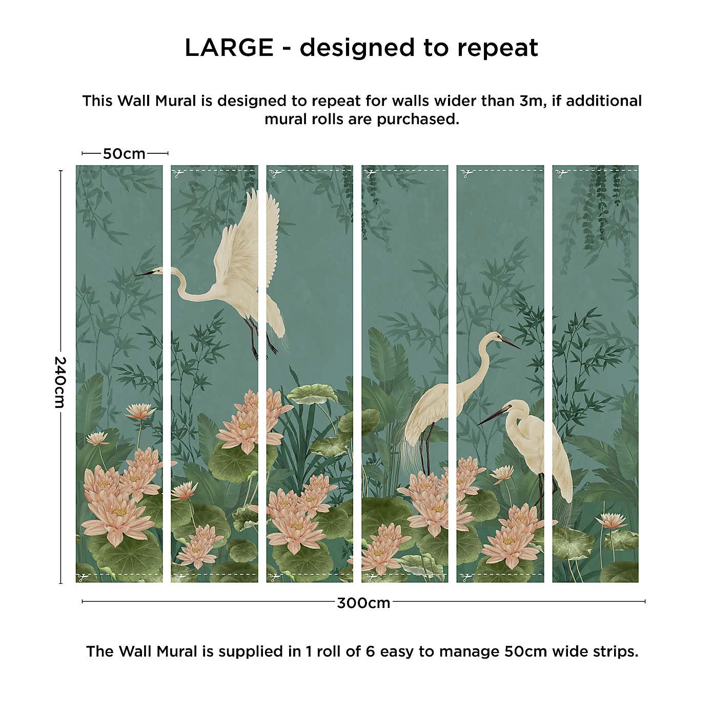 Cranberry and Laine Opulent Crane Wall Mural