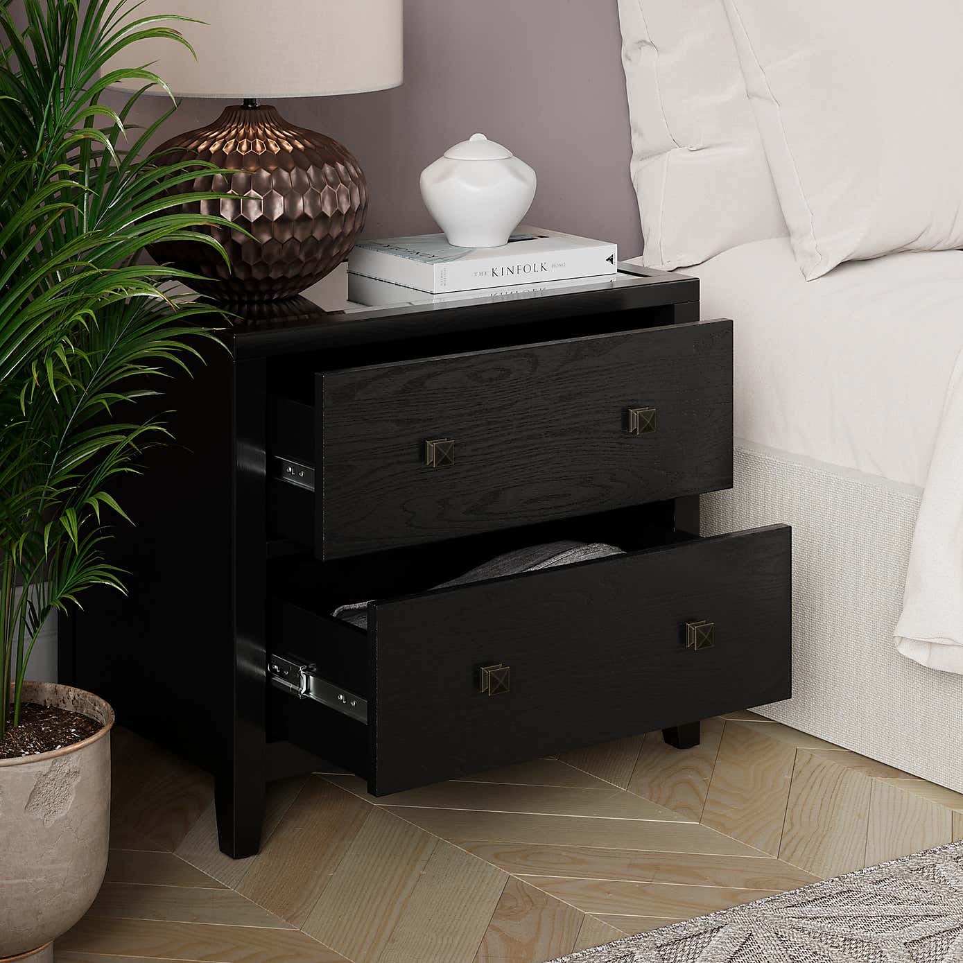 Malone Wide 2 Drawer Bedside Table, Natural