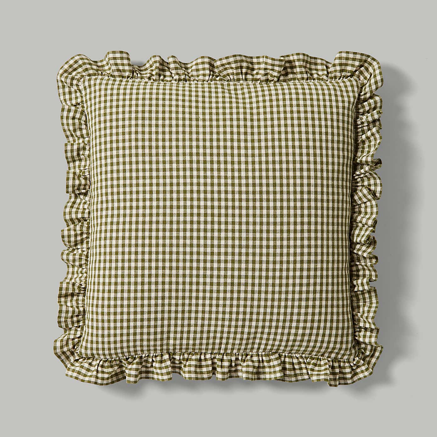 Gingham Frill Cotton Square Cushion Cover
