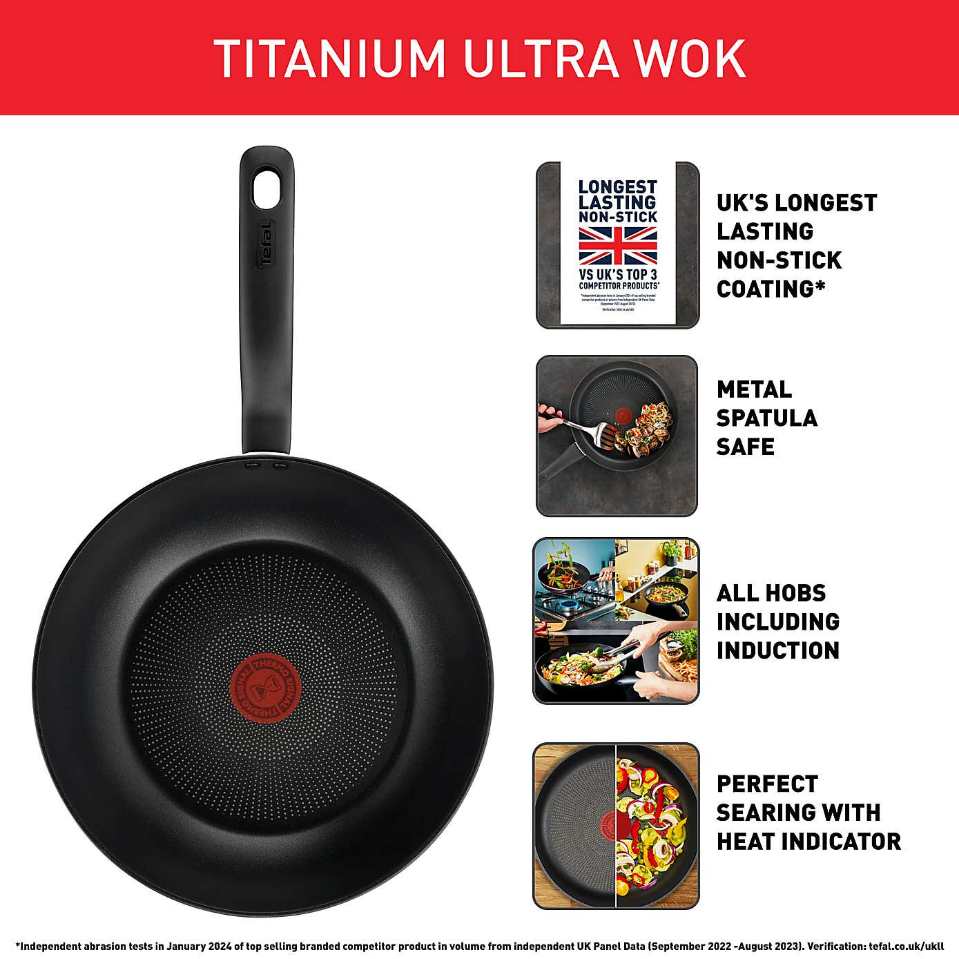 Tefal Titanium Ultra Non-Stick Aluminium Wok, 28cm