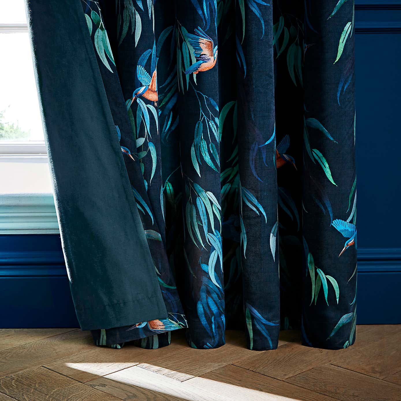 Natural History Museum Kingfisher Pencil Pleat Curtains