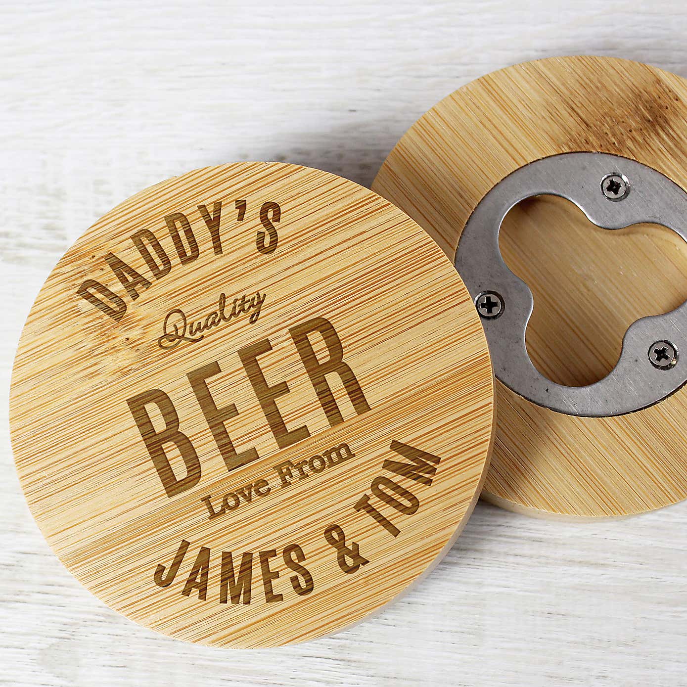 Personalised Bamboo Coaster with Hidden Bottle Opener
