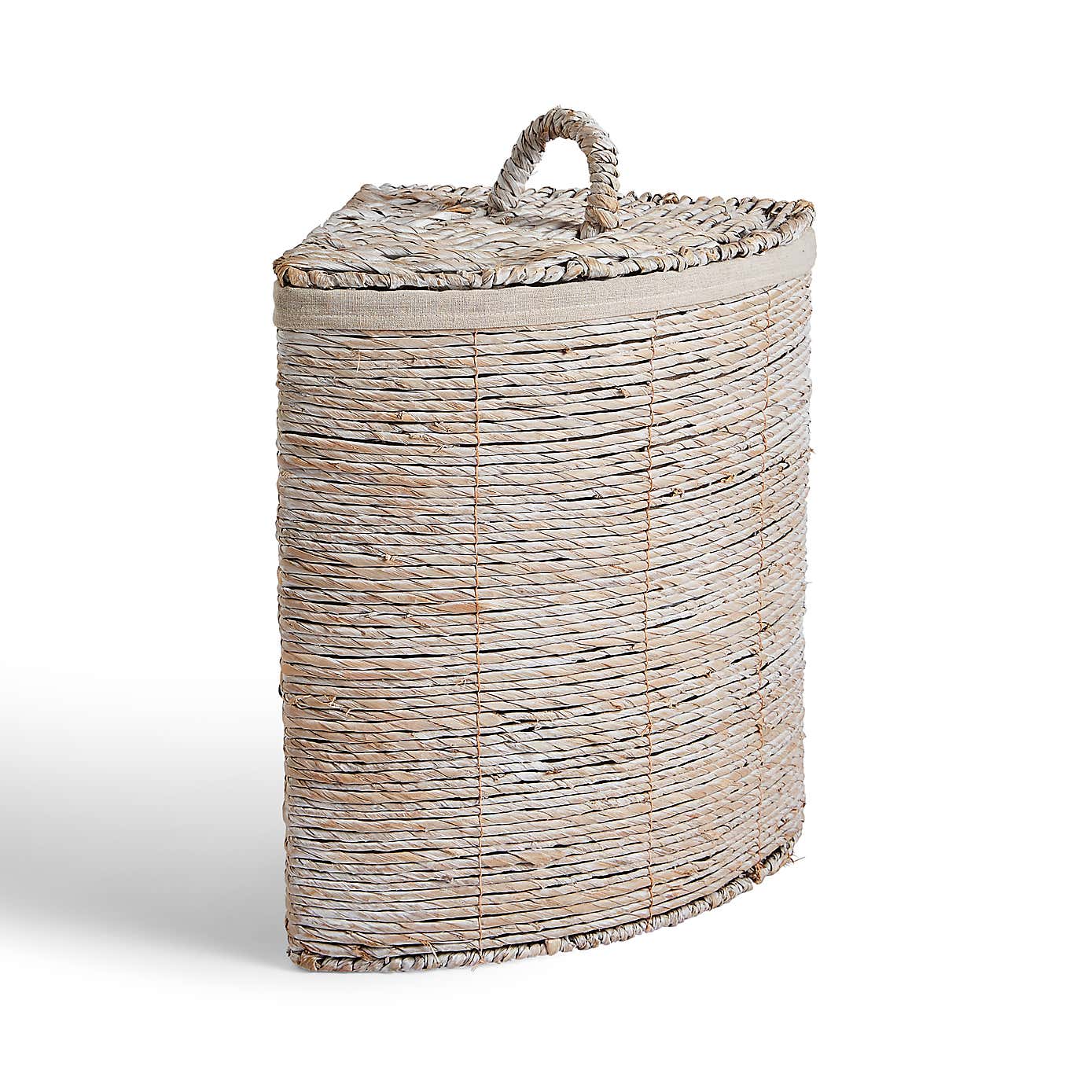 White Wash Wicker Corner Laundry Basket