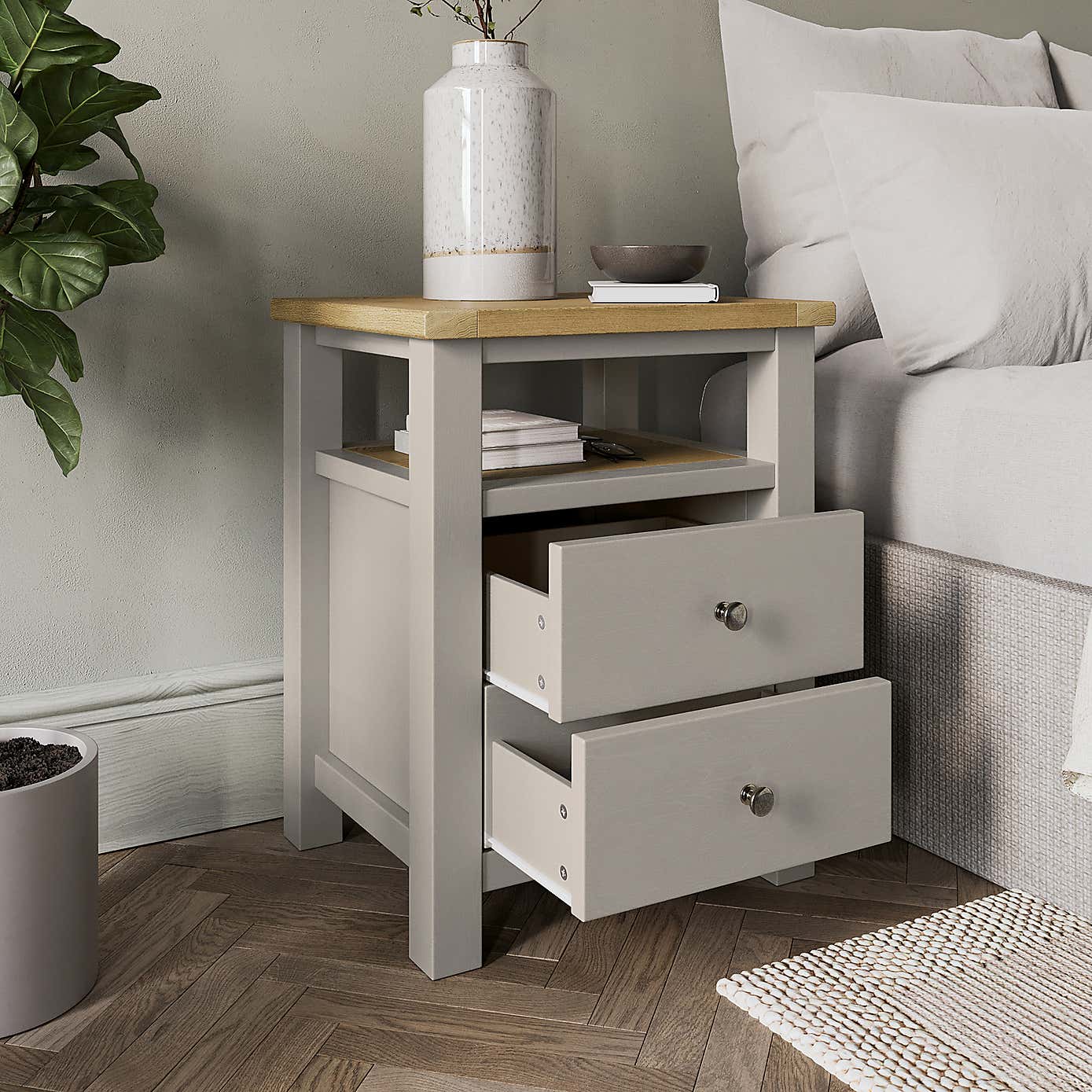 Olney 2 Drawer Bedside Stone