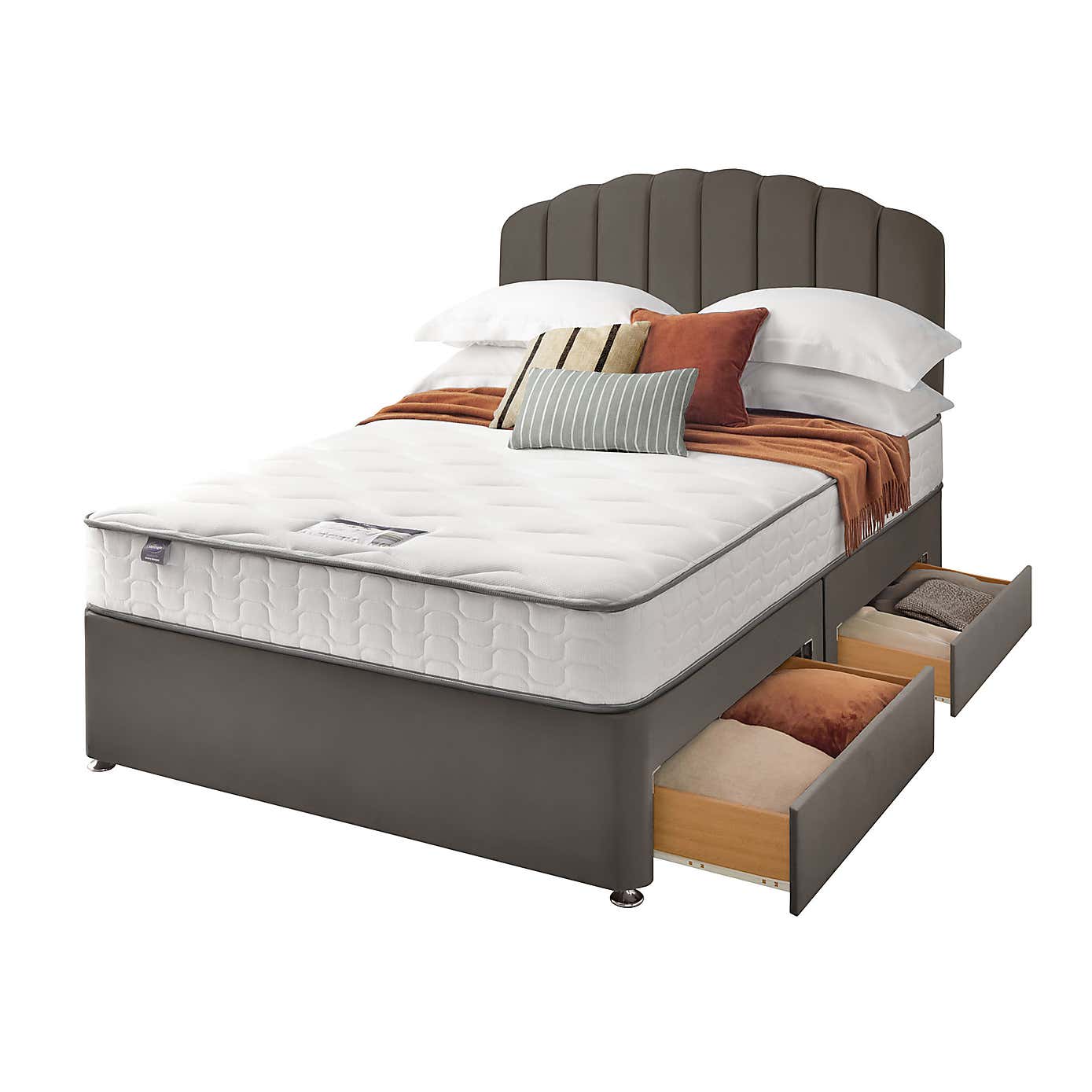 Silentnight 2 Drawer Divan Bed With Velvet Merlin Headboard