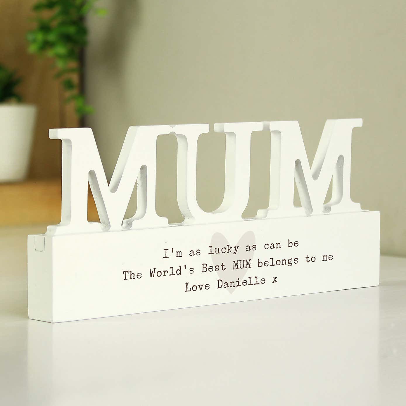 Personalised Wooden Mum Ornament with heart design