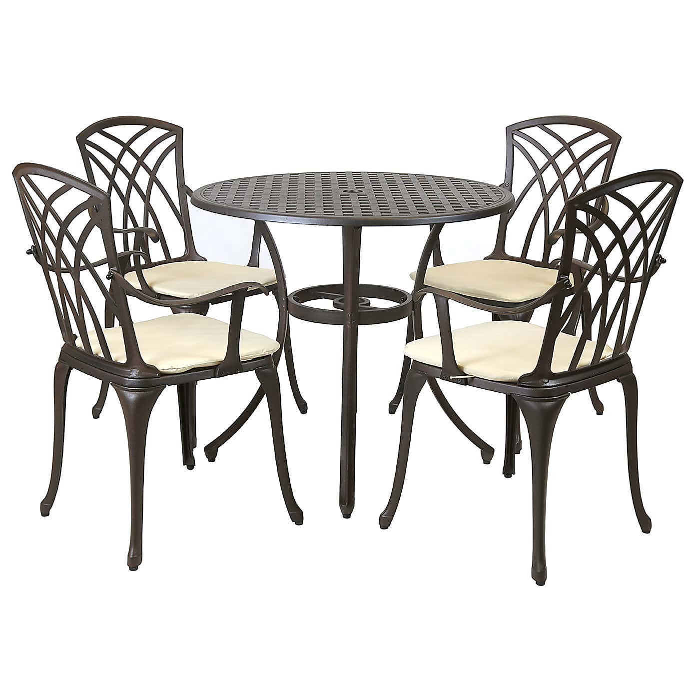 Cast Aluminium 4 Seater Round Bronze Dining Set