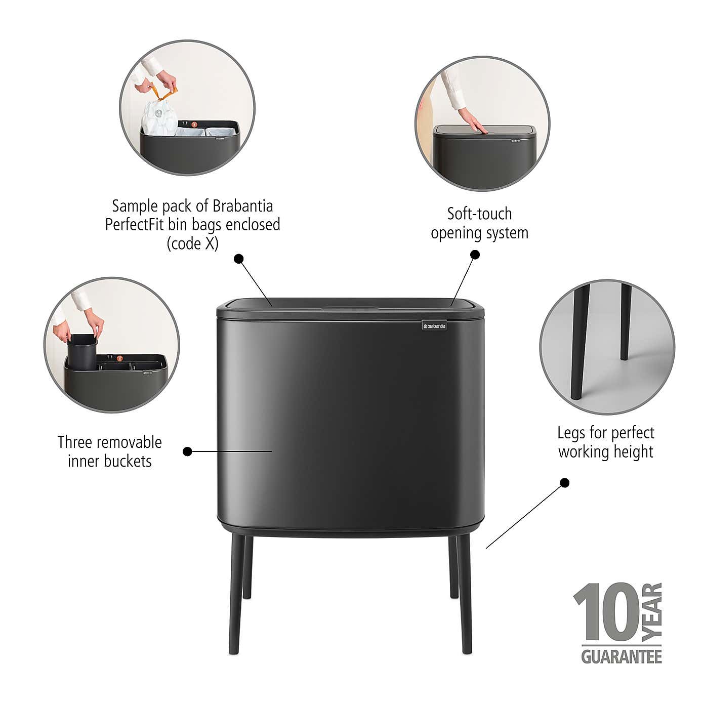 Brabantia Bo 3 x 11L Touch Bin Hi