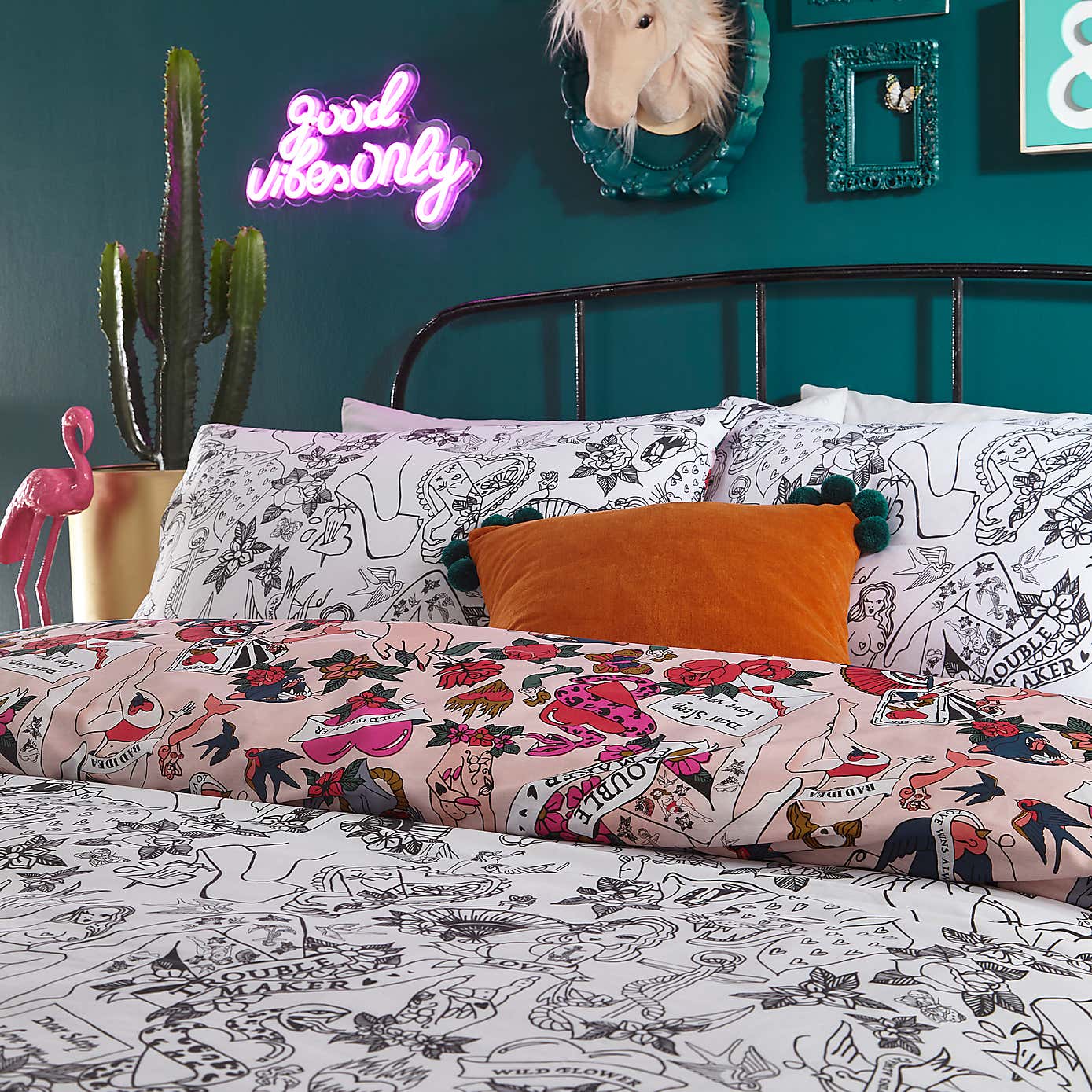 furn. Inked Blush Duvet Cover & Pillowcase Set