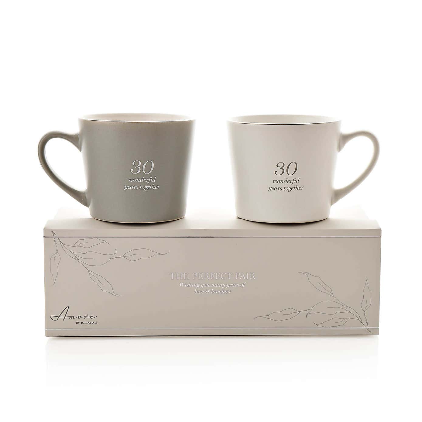 Amore Set of 2 Grey & White 30th Anniversary Mugs