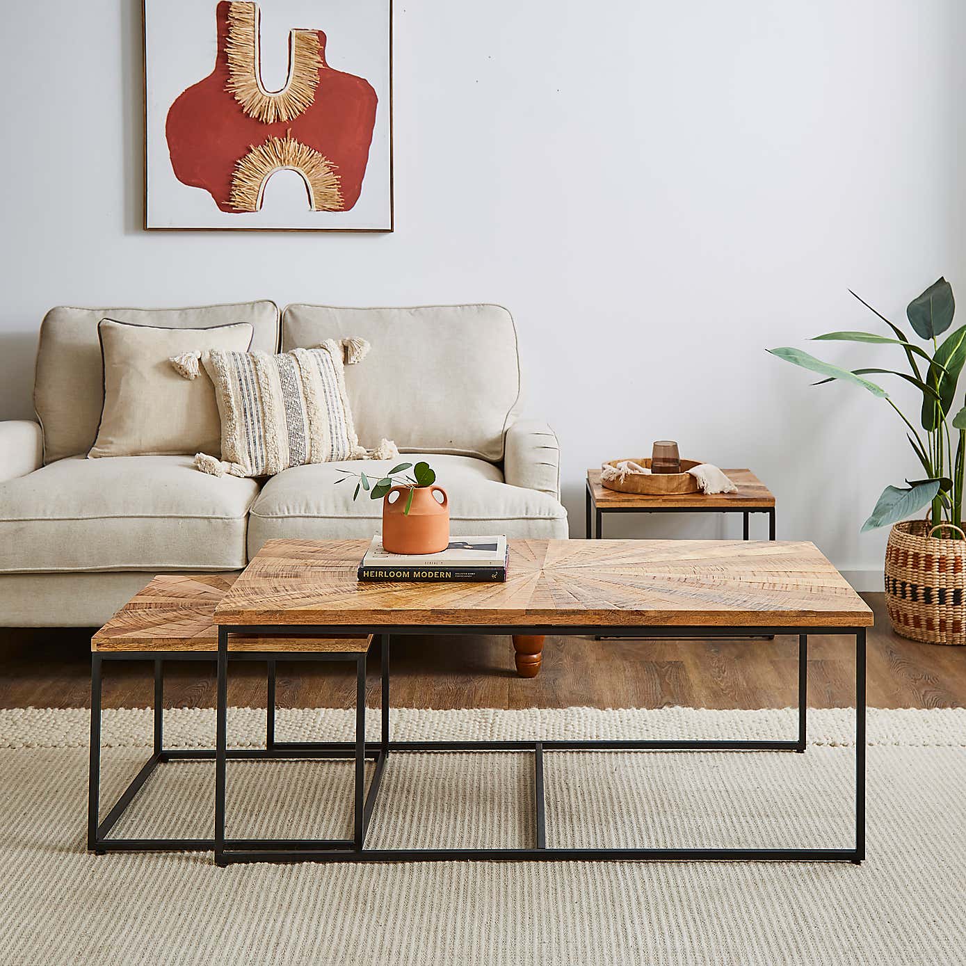 Zayn Starburst Pattern Mango Wood Nest of Coffee Tables