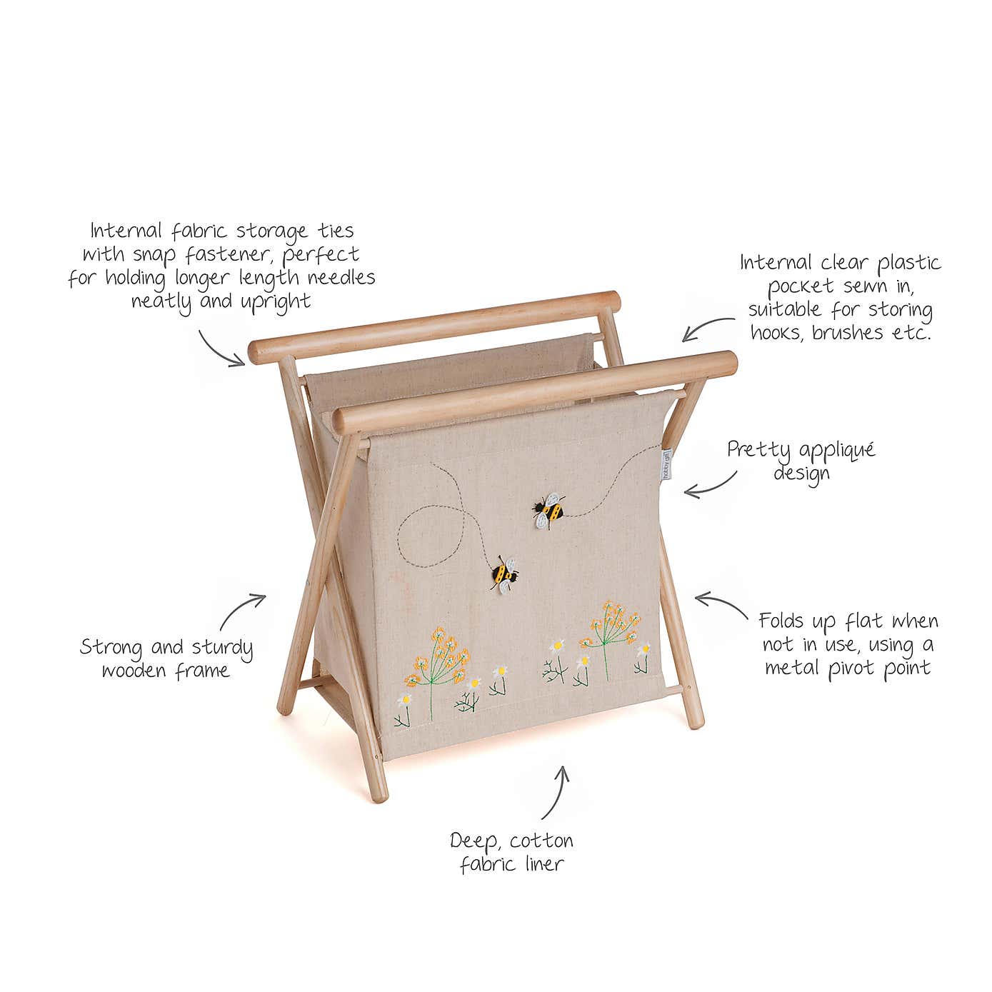 Hobby Gift Linen Bee Applique Knit Storage Natural