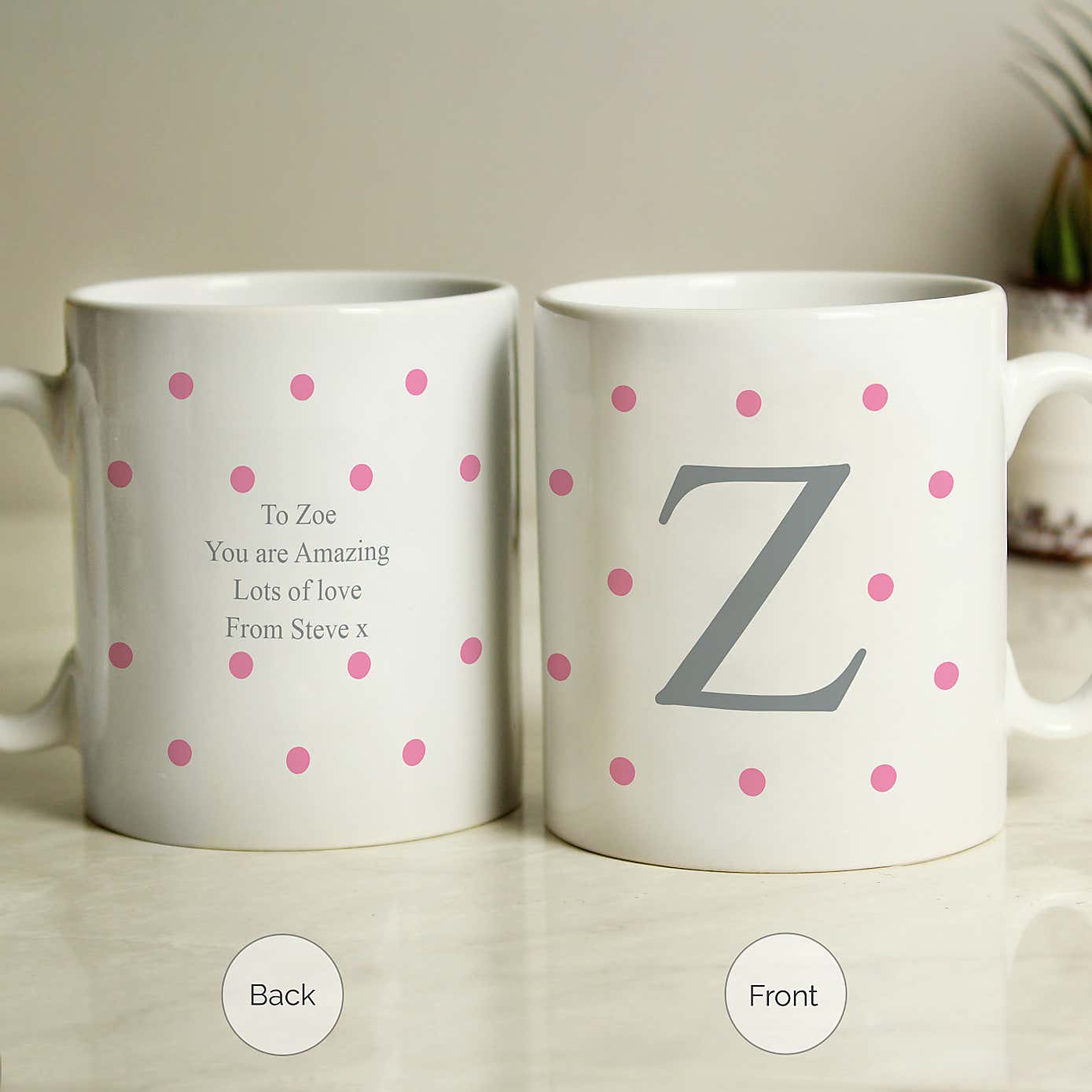Personalised Monogram Pink Spot Mug