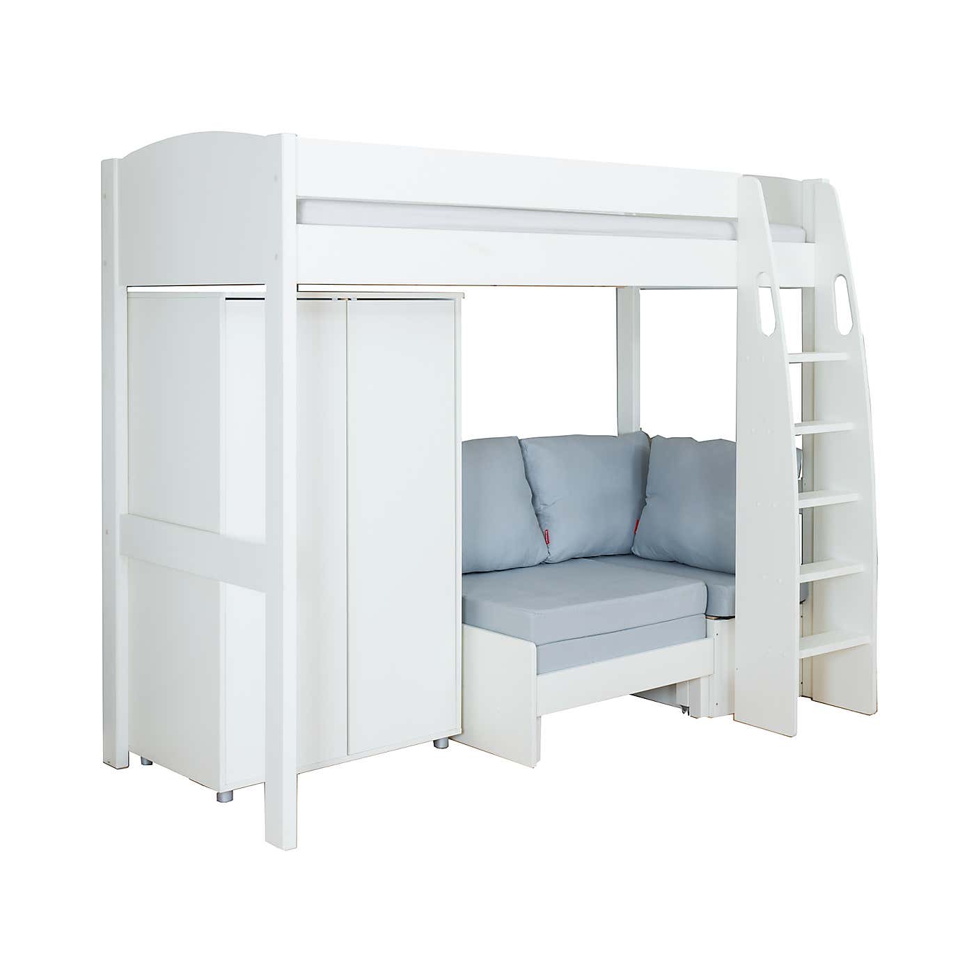 Stompa Uno High Sleeper with Corner Sofa And Wardrobe, Pine