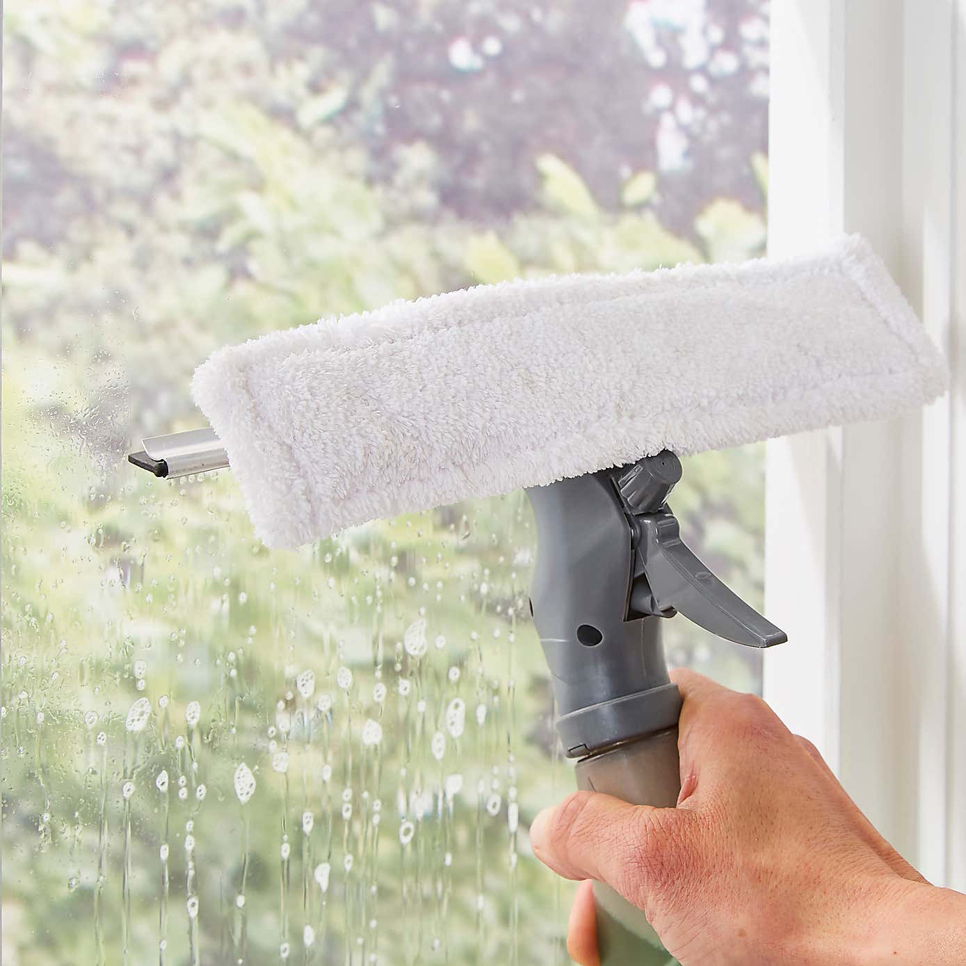 Window Cleaner Spray Squeege and Wipe Grey