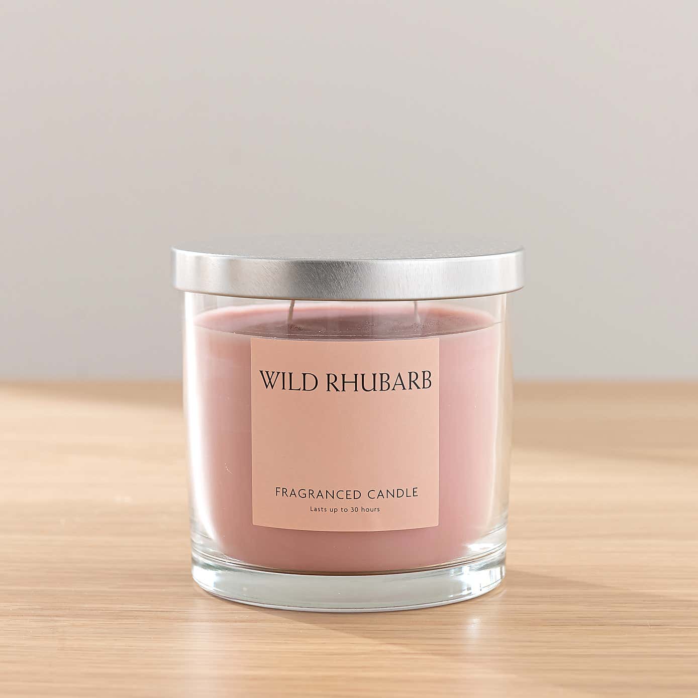 Artificial Pink & Red Wildflower Bouquet in Glass Vase with Wild Rhubarb Candle