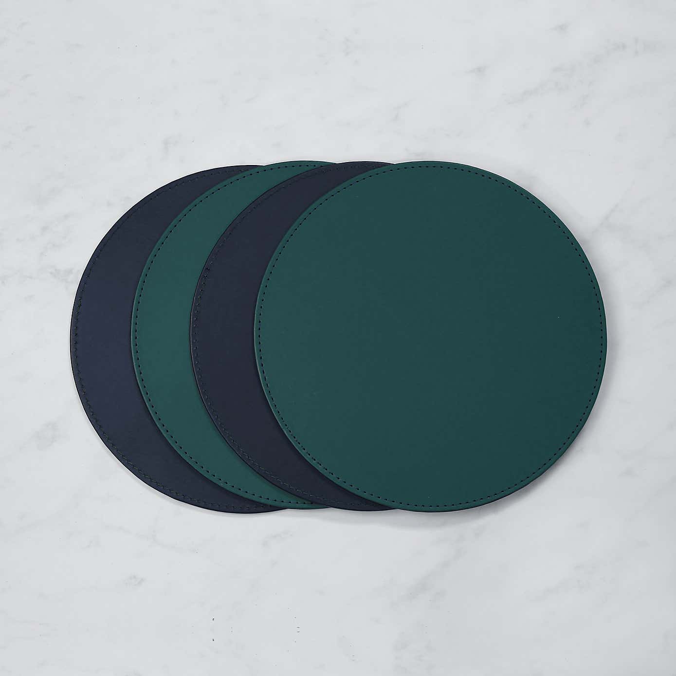 Set of 4 Peacock & Navy Faux Leather Reversible Round Placemats