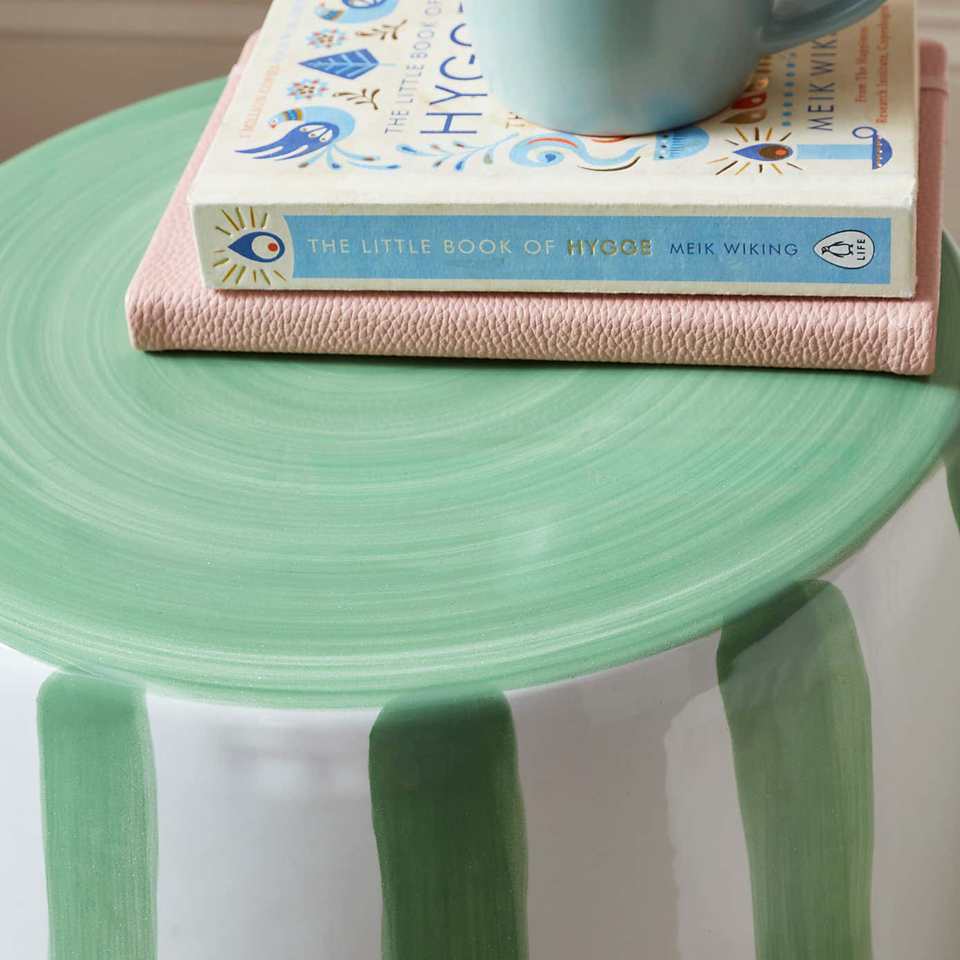 Beatrice Striped Ceramic Side Table, Green