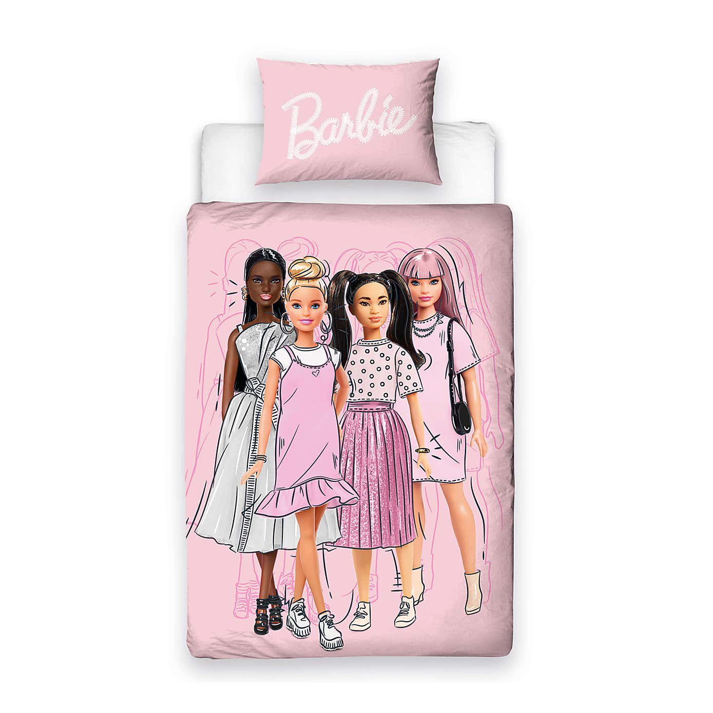 Barbie Figures Duvet Cover & Pillowcase Set, Single