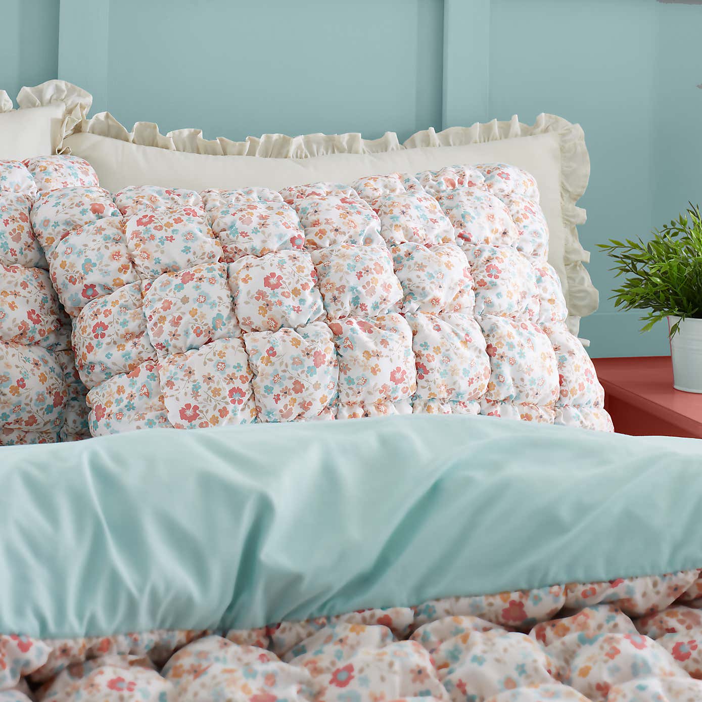 Delphine Quilted Floral Duvet Cover and Pillowcase Set