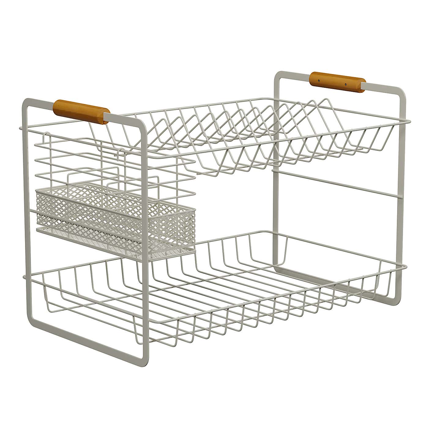 Cream and Bamboo Two Tier Drainer