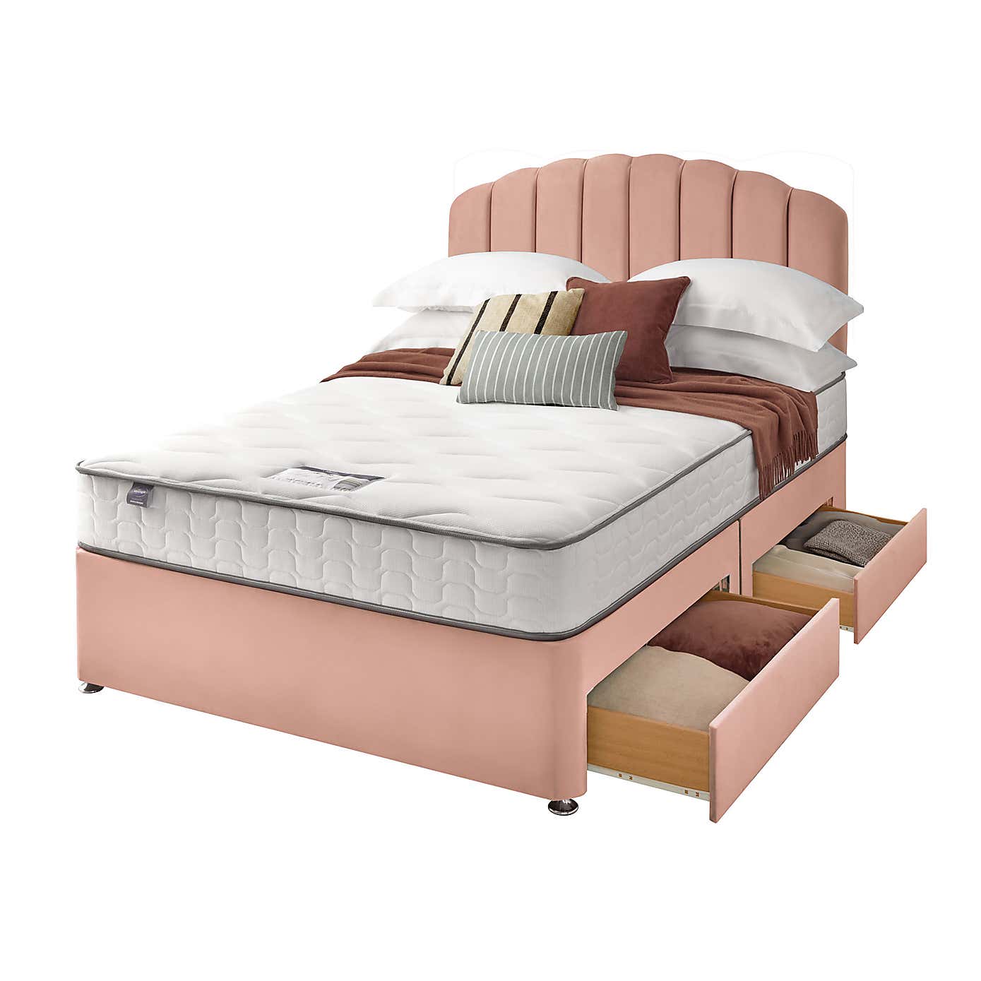 Silentnight 2 Drawer Divan Bed With Velvet Merlin Headboard