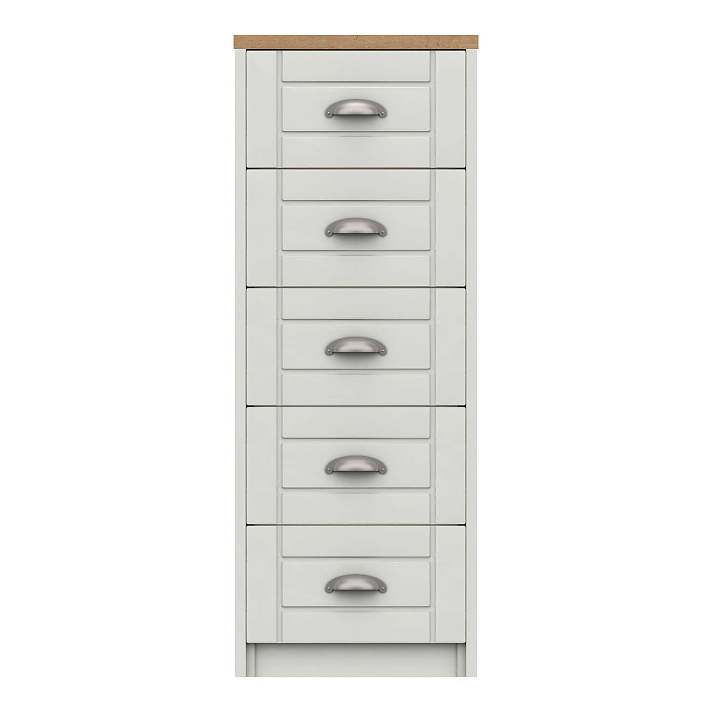 Darwin White and Oak Effect 5 Drawer Tallboy