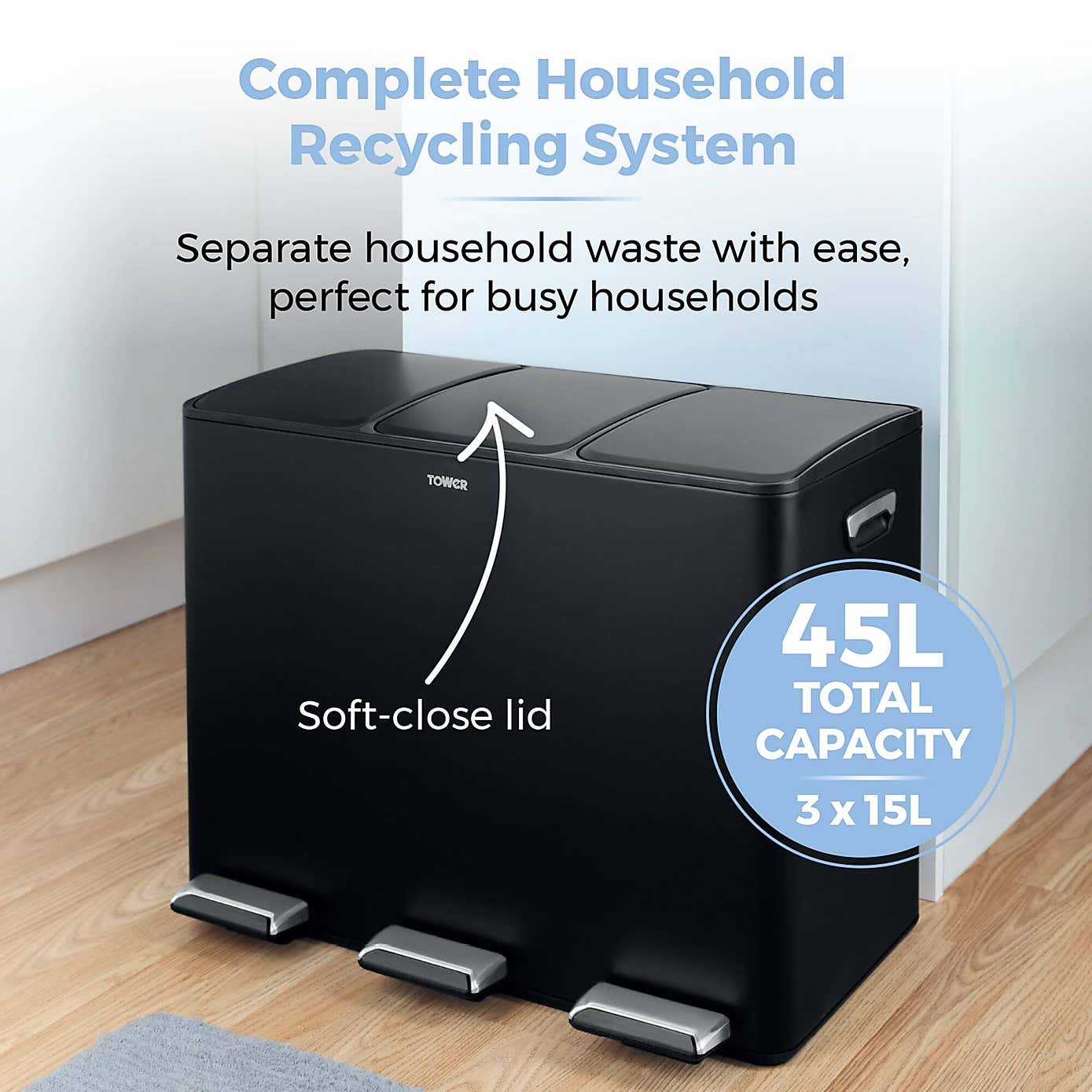 Tower 45L Recycling Pedal Bin