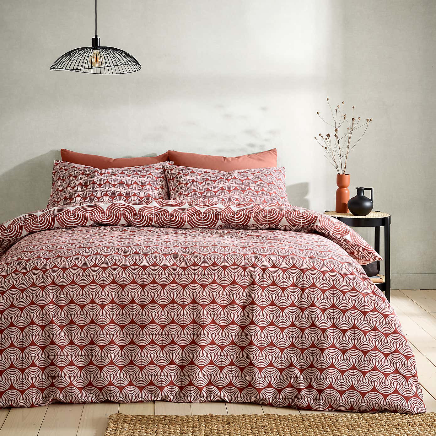 Mirad Modern Terracotta Duvet Cover and Pillowcase Set