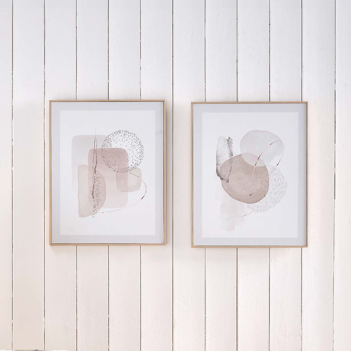 Set of 2 Natural Abstract Framed Canvases