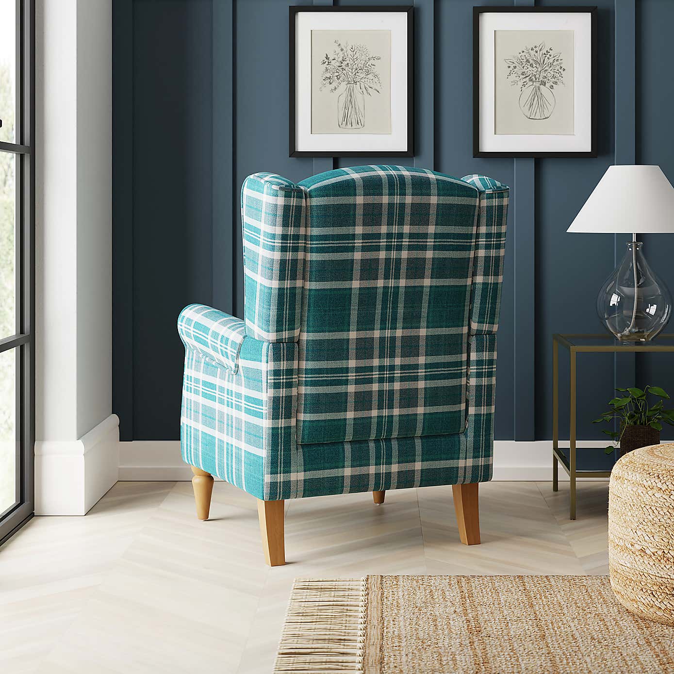 Oswald Check Wingback Armchair