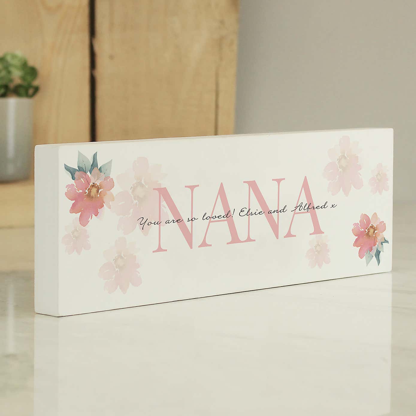 Personalised Floral Sentimental Wooden Block Sign